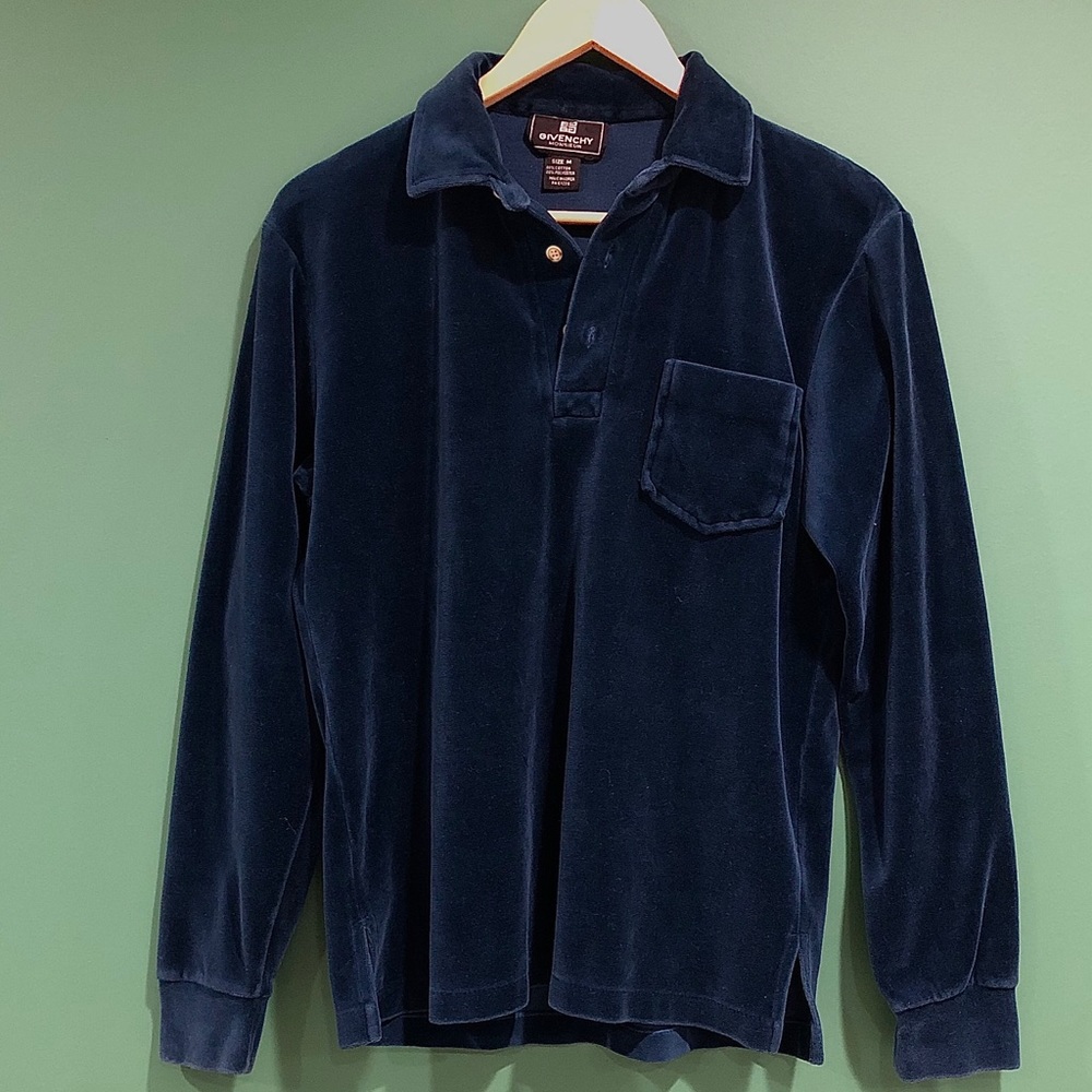 Vintage Givenchy blue velvet collard shirt